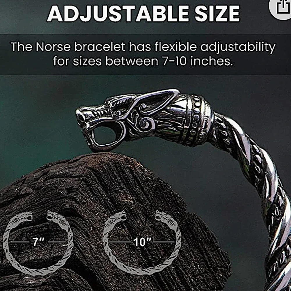 STERLING SILVER VIKING WOLF BRACELET SILVER ARM BAND CUFF BANGLE